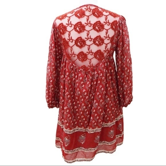 Free people red tunic floral dress size XS - Picture 3 of 7